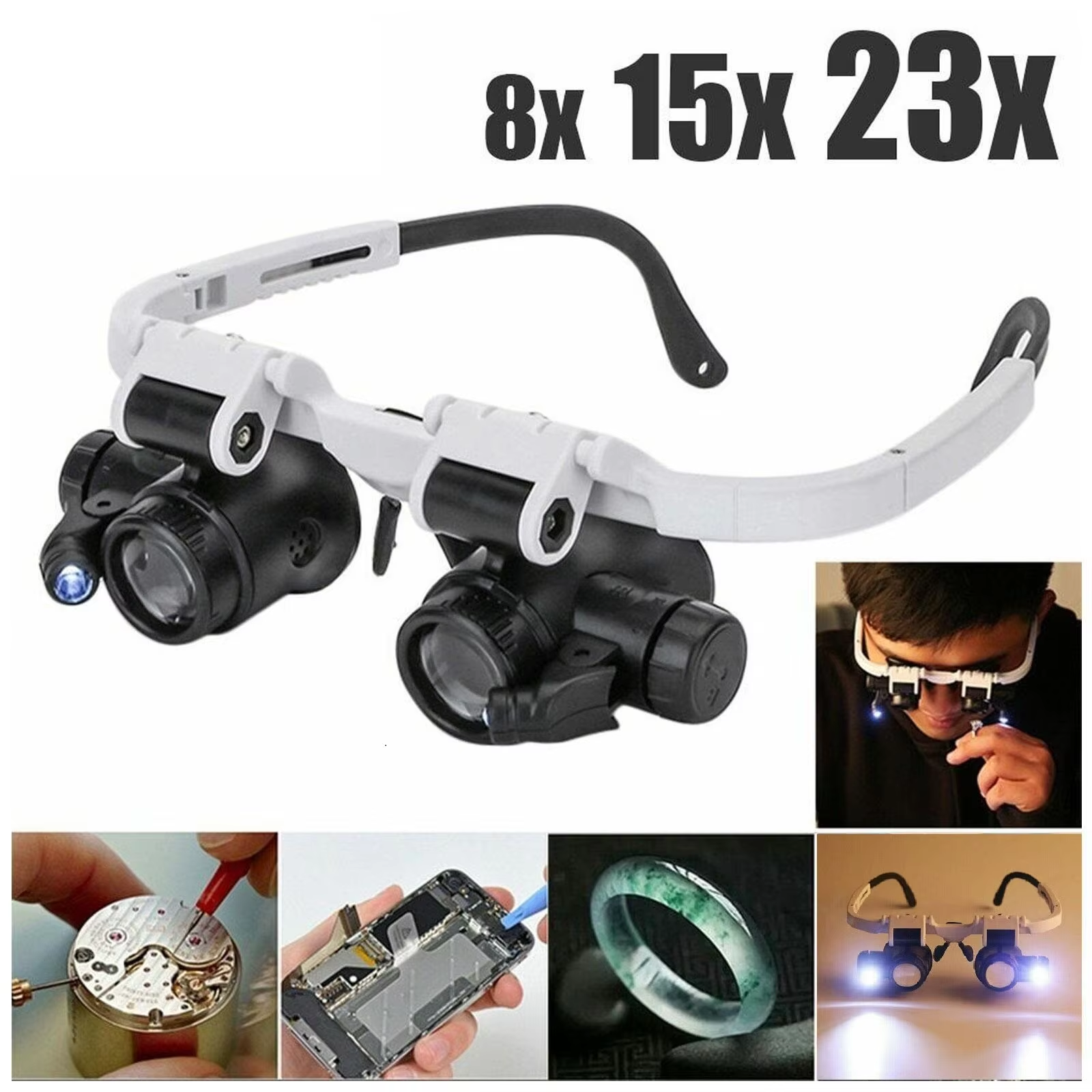 Electronics Repair Glasses - Lupa de Cabeza con 2 LED
