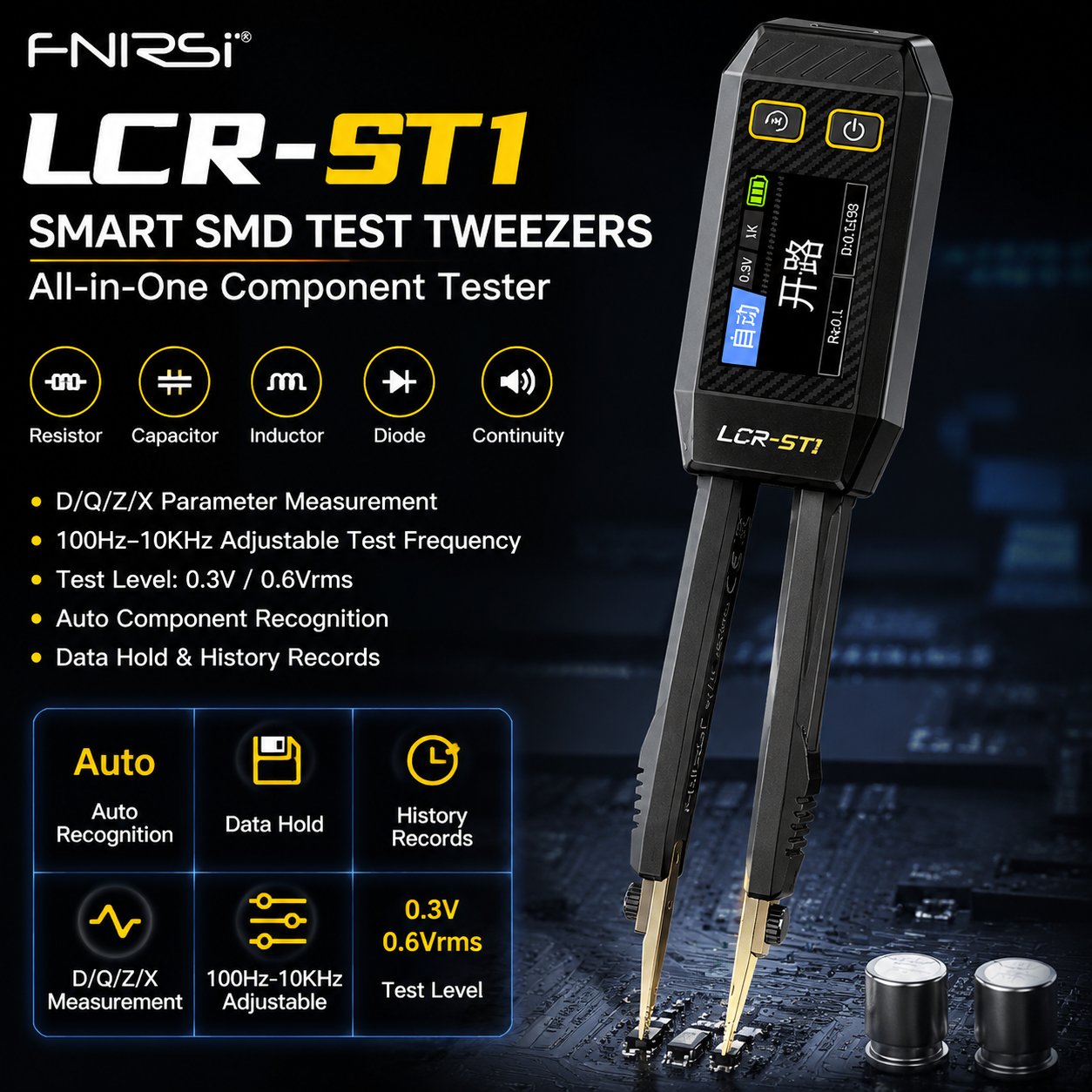 Smd Tweezer Set - FNIRSI LCR-ST1 Mini Pinza Inteligente LCR
